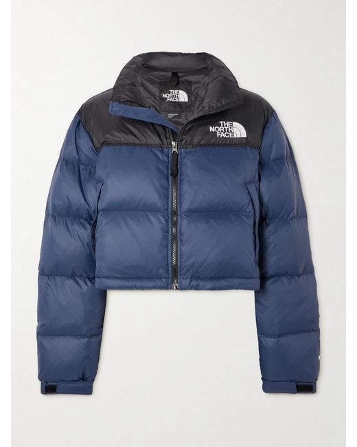 The North Face Blue Nuptse Verkürzte Daunenjacke Aus Gestepptem Shell