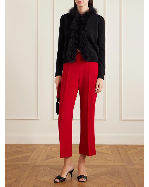 Valentino Garavani Red Embellished Wool Straight-Leg Pants