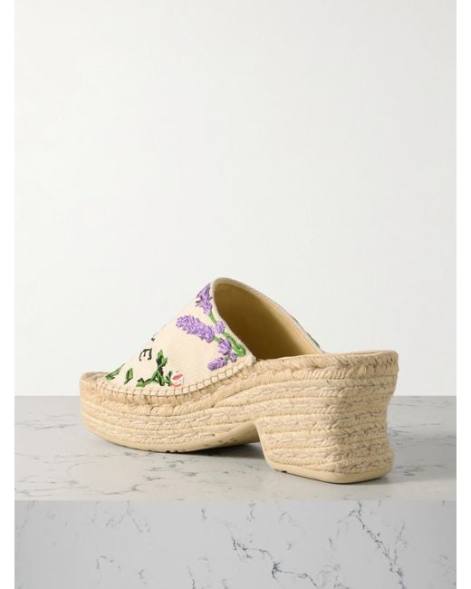 Loewe Metallic Paula's Ibiza Petal Embroidered Canvas Platform Espadrille Mules