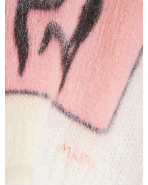 Marni Pink Intarsia-Knit Mohair-Blend Sweater