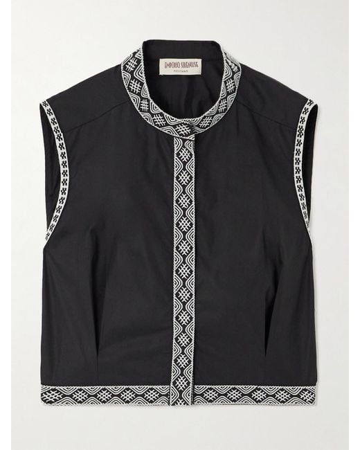 Veste Sans Manches Raccourcie En Popeline De Coton Mélangé À Broderies Nevada Emporio Sirenuse en coloris Black