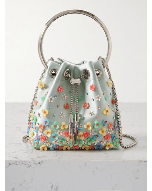 Jimmy Choo Gray Bon Bon Beuteltasche Aus Satin Mit Verzierungen