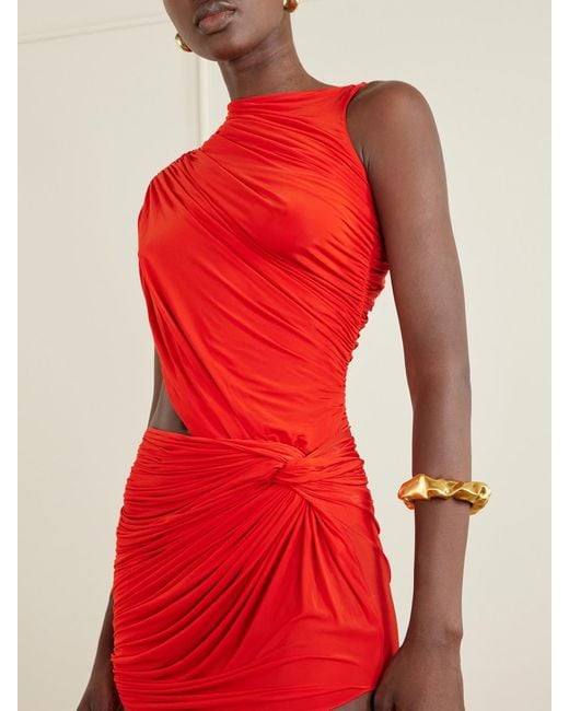 Alex Perry Asymmetric Gathered Cut-Out Jersey Mini Dress