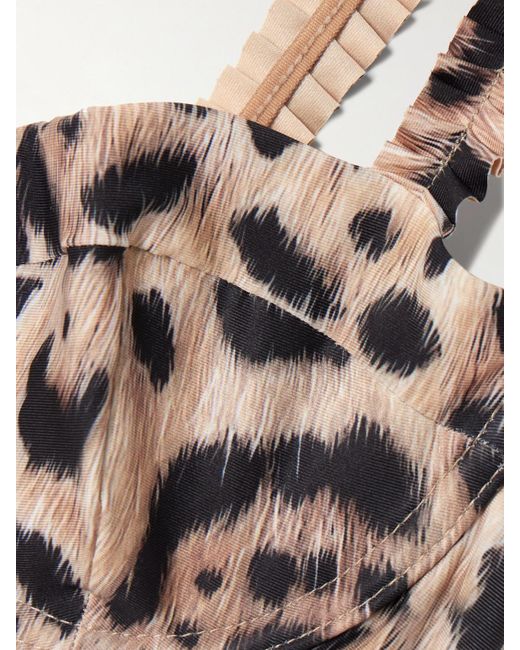 Agua Bendita Natural Agraz Ruffled Leopard-Print Stretch Recycled Bikini Top