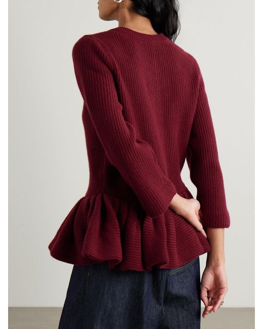 LIBEROWE Red Ruffled Cashmere Peplum Cardigan