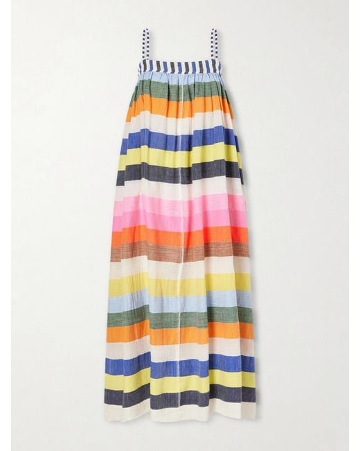 Lemlem White Eda Striped Cotton-Gauze Midi Dress