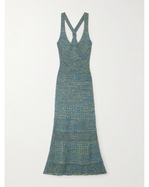 Escvdo Green Twist-Back Pointelle-Knit Cotton Maxi Dress