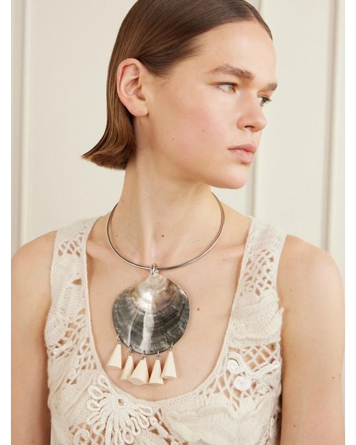 Julietta White Nacre Rhodium-Plated, Shell And Resin Necklace