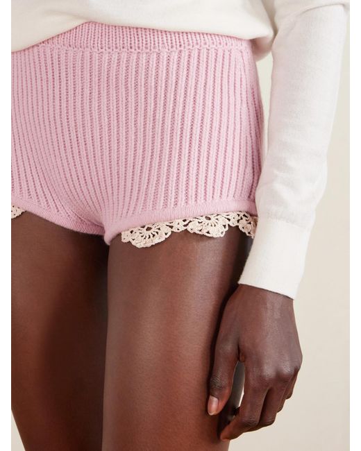 Magda Butrym Pink Crochet-Trimmed Knitted Cashmere Shorts