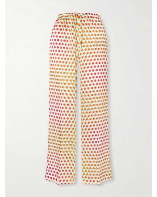 Dries Van Noten White Printed Silk-Satin Wide-Leg Pants