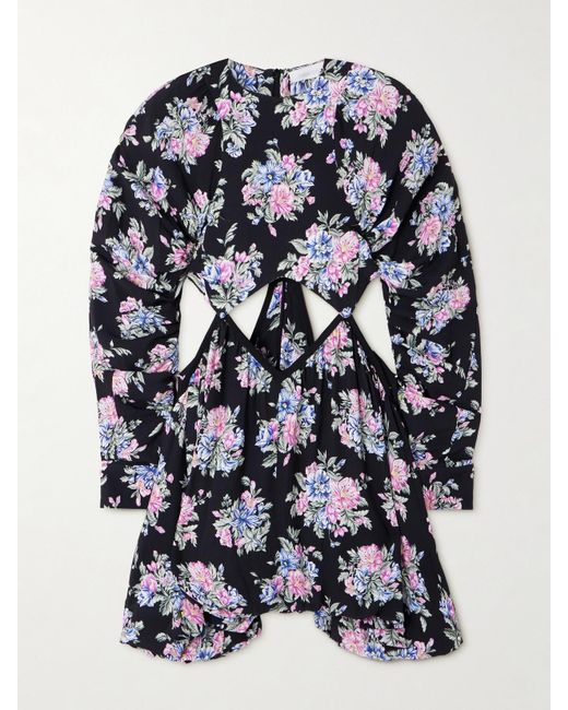 Rabanne Blue Minikleid Aus Crêpe Mit Blumenprint Und Cut-Outs