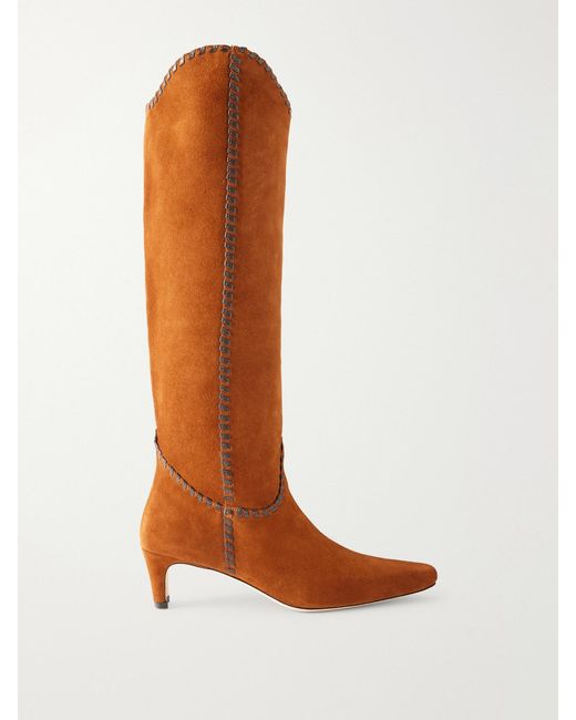Staud White Wally Suede Knee Boots
