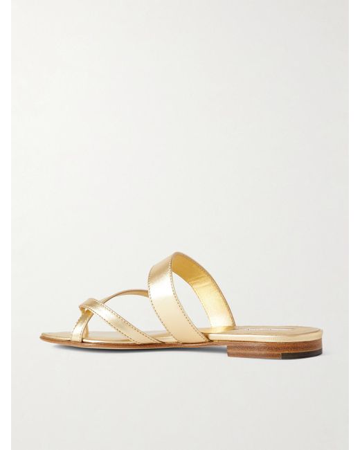 Manolo Blahnik Natural Susa Metallic Leather Sandals