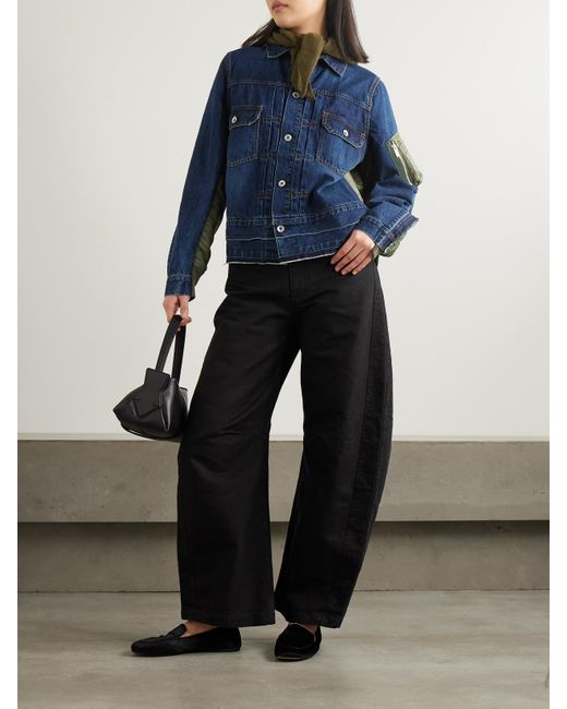 Sacai Blue Paneled Distressed Denim And Shell Jacket