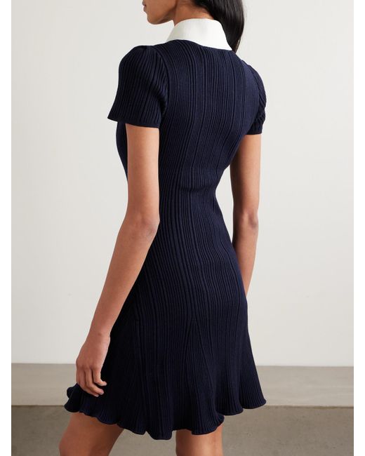 Self-Portrait Button-Embellished Ribbed-Knit Mini Dress in Blue | Lyst