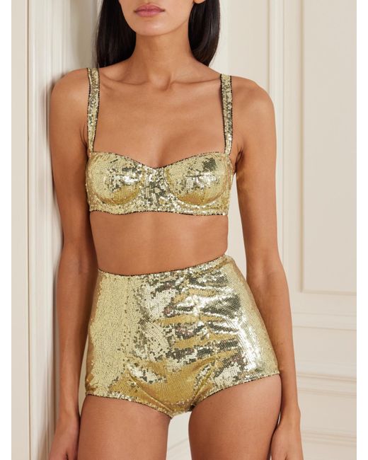 Dolce & Gabbana Metallic Sequined Tulle Underwired Balconette Bra