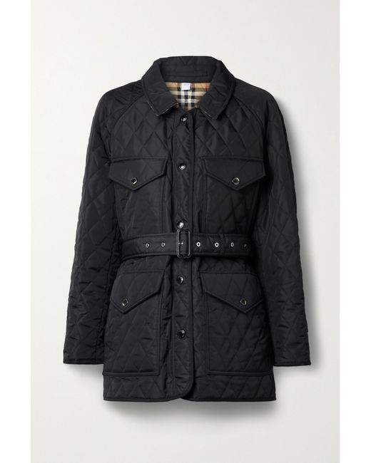 Burberry Belted Padded Quilted Shell Jacket in Black | Lyst