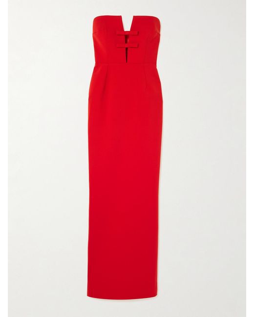The New Arrivals Ilkyaz Ozel Red Noa Strapless Bow-Embellished Crepe Gown