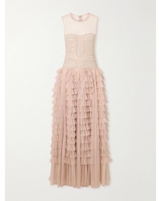 Ulla Johnson Pink Orla Crochet And Tulle Gown