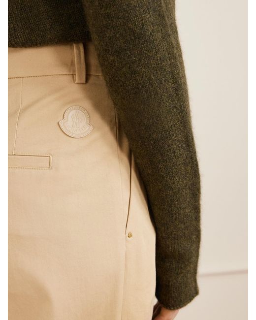Moncler Natural Appliquéd Pleated Cotton-Twill Wide-Leg Pants