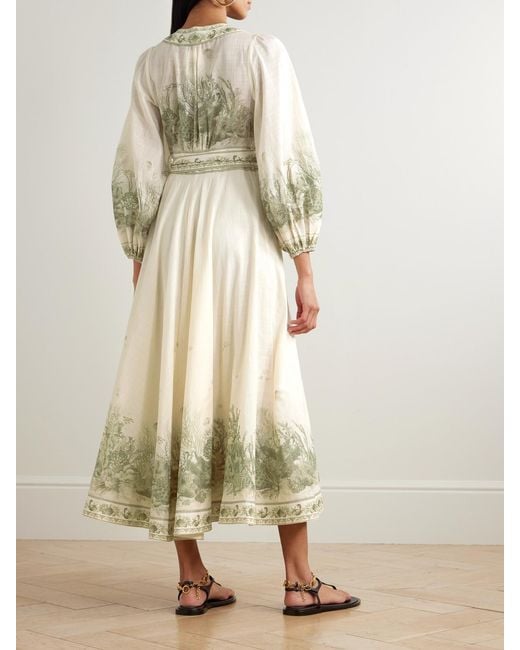 Zimmermann Natural Wanderlust Belted Printed Cotton-Voile Wrap Midi Dress