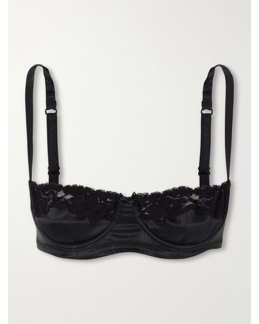 Dolce & Gabbana Black Lace-Trimmed Silk-Blend Balconette Bra