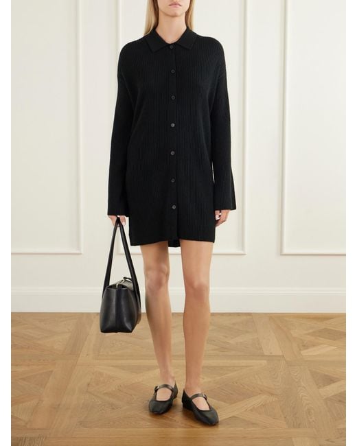 LeKasha Black Godda Ribbed Cashmere Mini Dress
