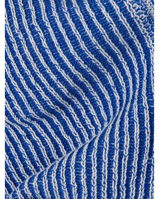 Escvdo Blue Dual Paneled Ribbed Cotton Turtleneck Sweater