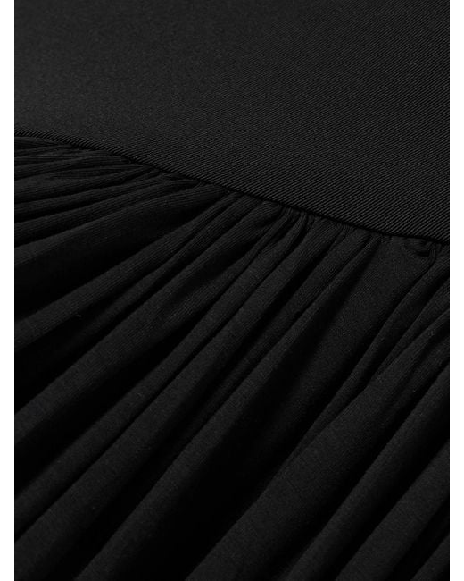 Abadia Black Gwen One-Shoulder Asymmetric Draped Jersey-Trimmed Stretch-Bamboo Maxi Dress