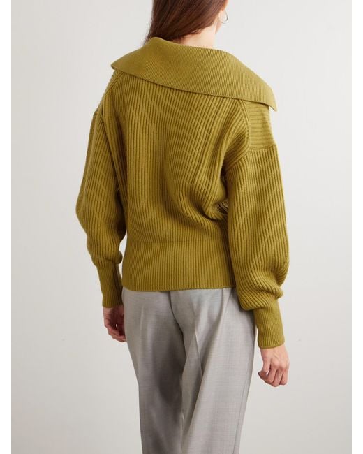 Joseph Green Ribbed Wool, Silk And Cashmere-Blend Polo Sweater