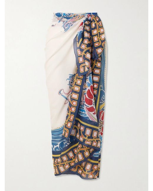LaDoubleJ White Printed Cotton-Voile Pareo