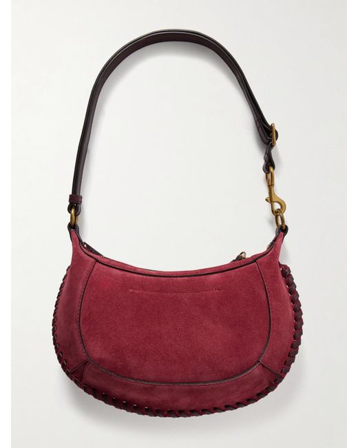 Isabel Marant Red Oskan Moon Schultertasche Aus Veloursleder Mit Lederbesätzen Und Details Im Überwendlichstich