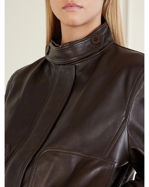 Nour Hammour Black Rios Ribbed Leather Bomber Jacket