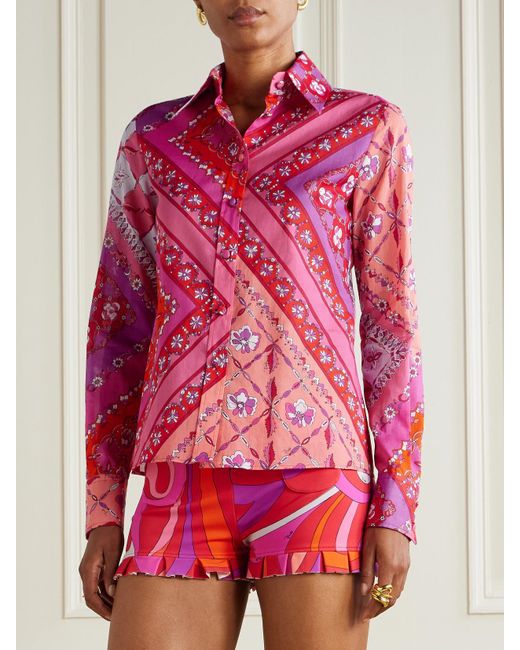 Emilio Pucci Pink Printed Cotton-Muslin Shirt