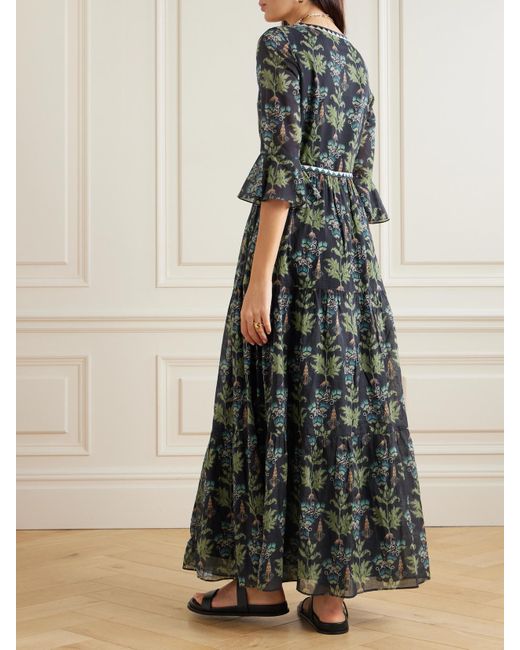 Emporio Sirenuse Blue Bella Maxikleid Aus Bedruckter Baumwollpopeline Mit Stickereien