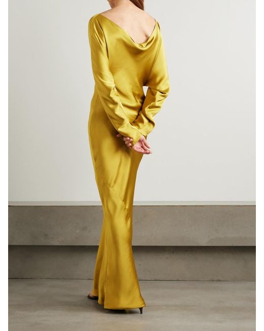 Norma Kamali Yellow Maria Robe Aus Glänzendem Satin Mit Raffungen