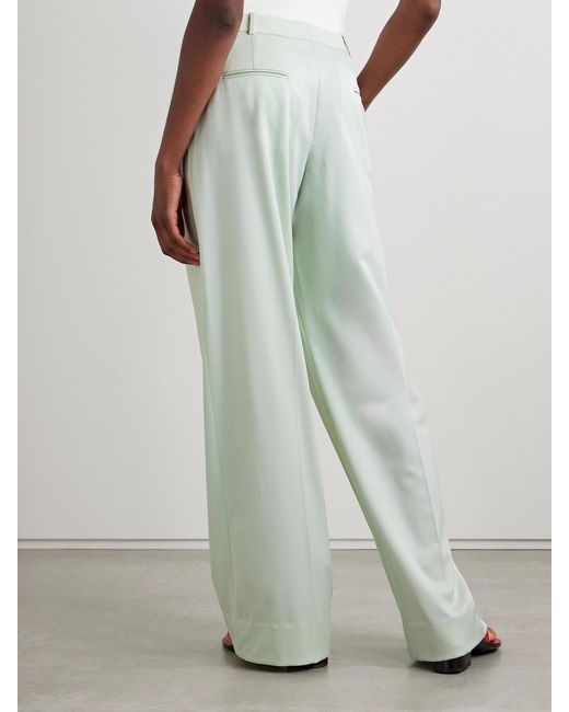 Another Tomorrow White Pleated Wool-Blend Wide-Leg Pants