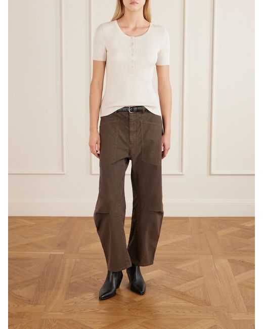 Nili Lotan Natural Francene Ribbed Wool And Silk-Blend Top