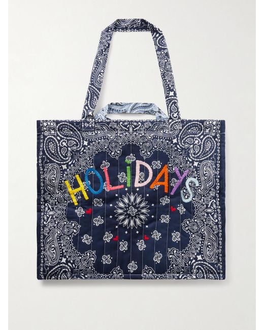Call it By Your Name Blue Cabas Maxi Embroidered Quilted Printed Cotton Tote Bag