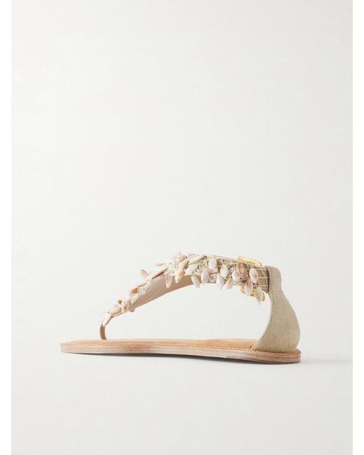 Balmain Natural Runway Bead-Embellished Suede Sandals