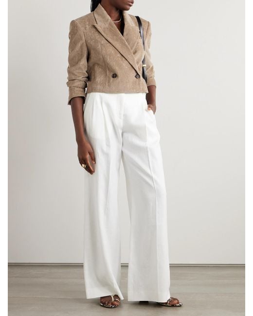 Brunello Cucinelli Natural Cropped Double-Breasted Cotton-Blend Corduroy Blazer