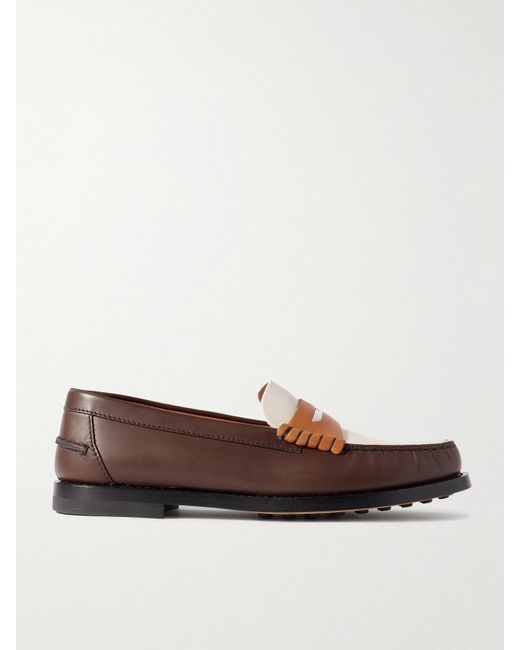Tod's Brown Embellished Leather Loafers