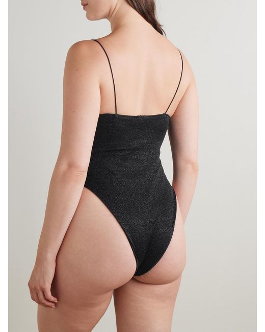 Oseree Black Lumière Shell Cutout Lurex Swimsuit