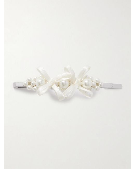 Simone Rocha Natural Bow-Detailed-Tone Faux Pearl Hair Clip