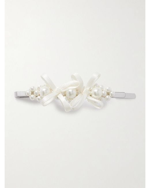 Simone Rocha Natural Silberfarbene Haarspange Mit Schleifen Und Kunstperlen