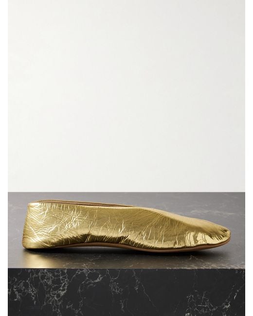 The Row Stella Metallic Crinkled-Leather Ballet Flats