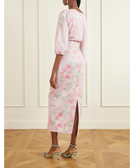 BERNADETTE Pink Ezra Floral-Print Cotton-Blend Midi Dress