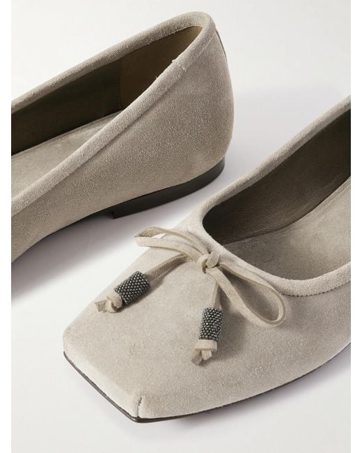 Brunello Cucinelli Natural Ballerinas Aus Veloursleder Mit Zierperlen