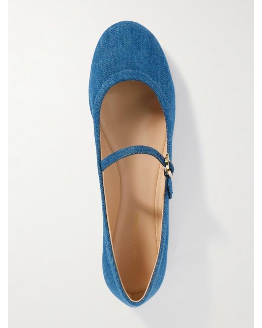 Gianvito Rossi Blue Carla Denim Mary Jane Ballet Flats