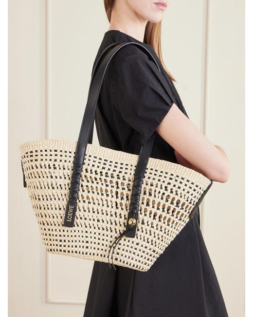 Loewe Natural Paula's Ibiza Braid Medium Leather-Trimmed Raffia Tote